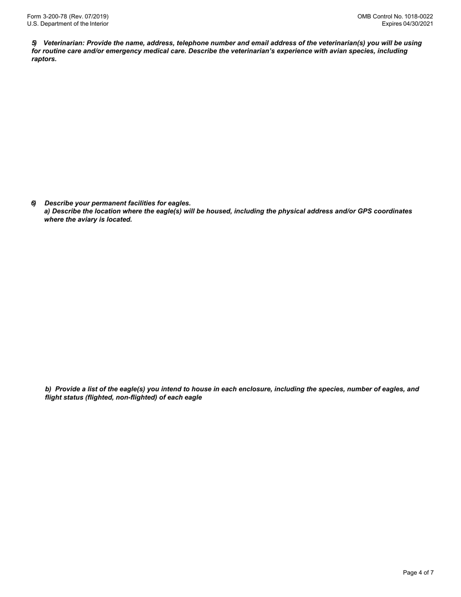 FWS Form 3-200-78 Federal Fish and Wildlife Permit Application Form - Native American Tribal Eagle Aviary, Page 4