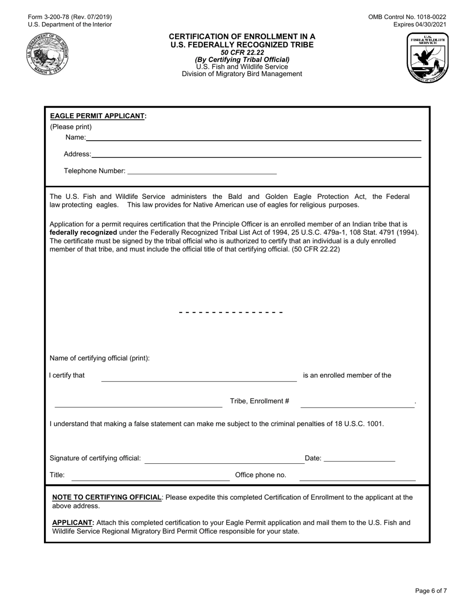 FWS Form 3-200-78 Federal Fish and Wildlife Permit Application Form - Native American Tribal Eagle Aviary, Page 6