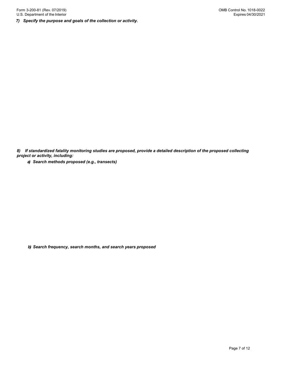 FWS Form 3-200-81 Federal Fish and Wildlife Permit Application Form - Migratory Bird Special Purpose - Utility, Page 7