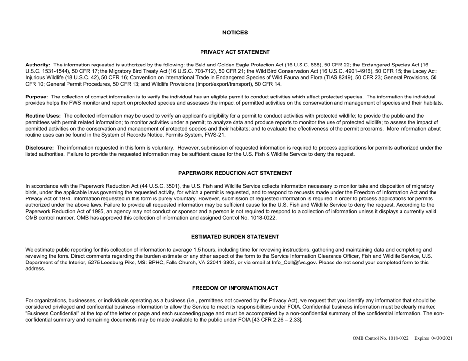 FWS Form 3-202-5 Migratory Bird Special Purpose - Possession Live and / or Dead and Salvage of Migratory Birds for Educational Purposes - Annual Report, Page 3