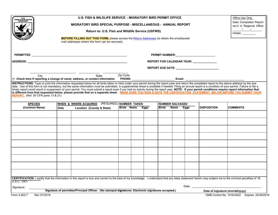 FWS Form 3-202-7 Download Fillable PDF or Fill Online Migratory Bird ...