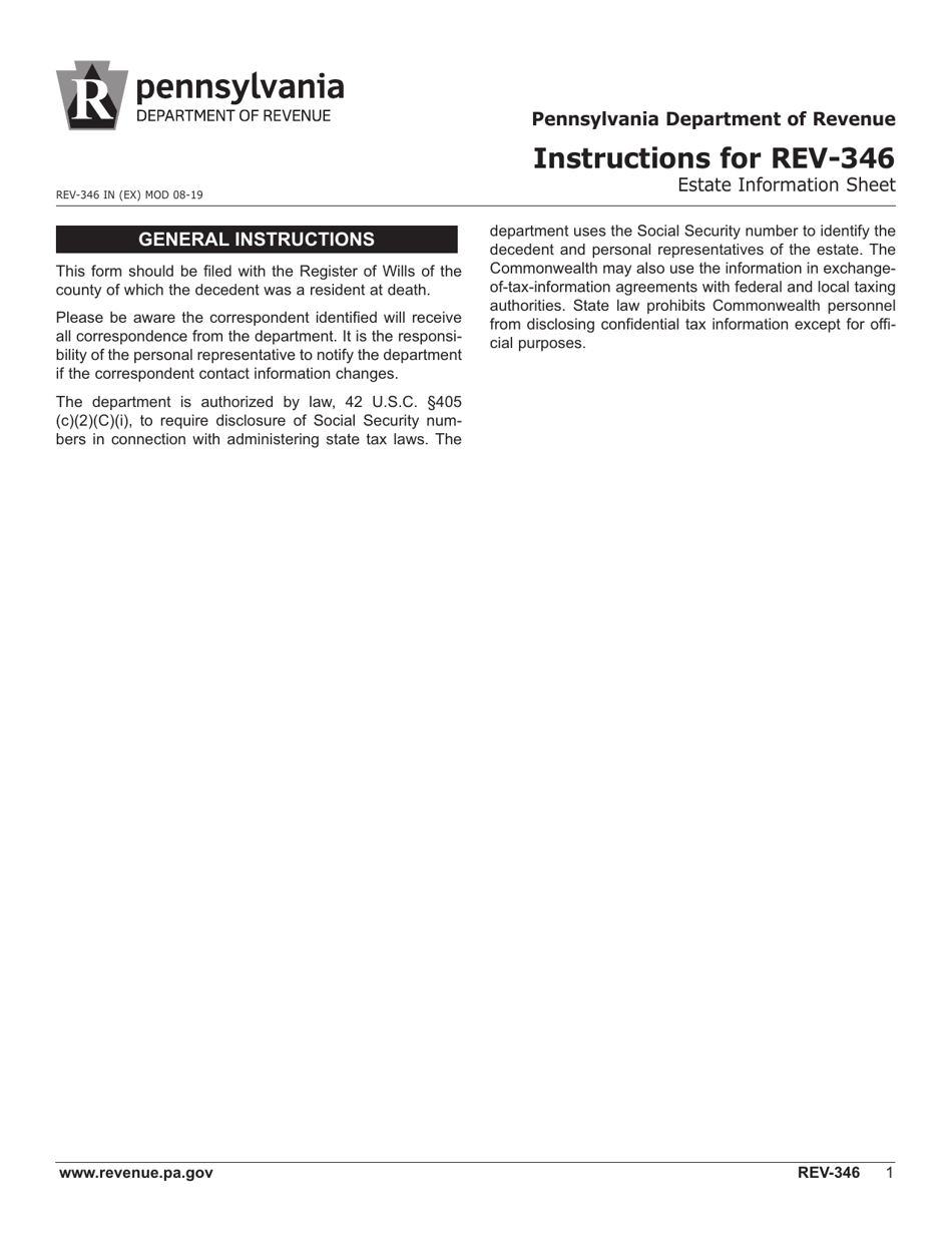 Form Rev 346 Download Fillable Pdf Or Fill Online Estate Information Sheet Pennsylvania 2015 9143