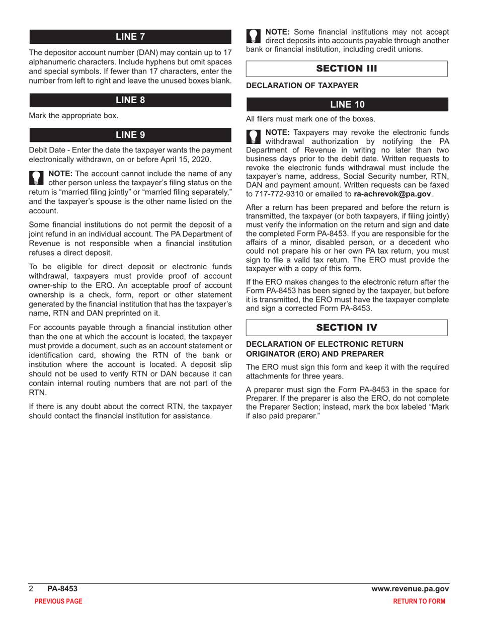 Form PA-8453 Pennsylvania Individual Income Tax Declaration for Electronic Filing - Pennsylvania, Page 4