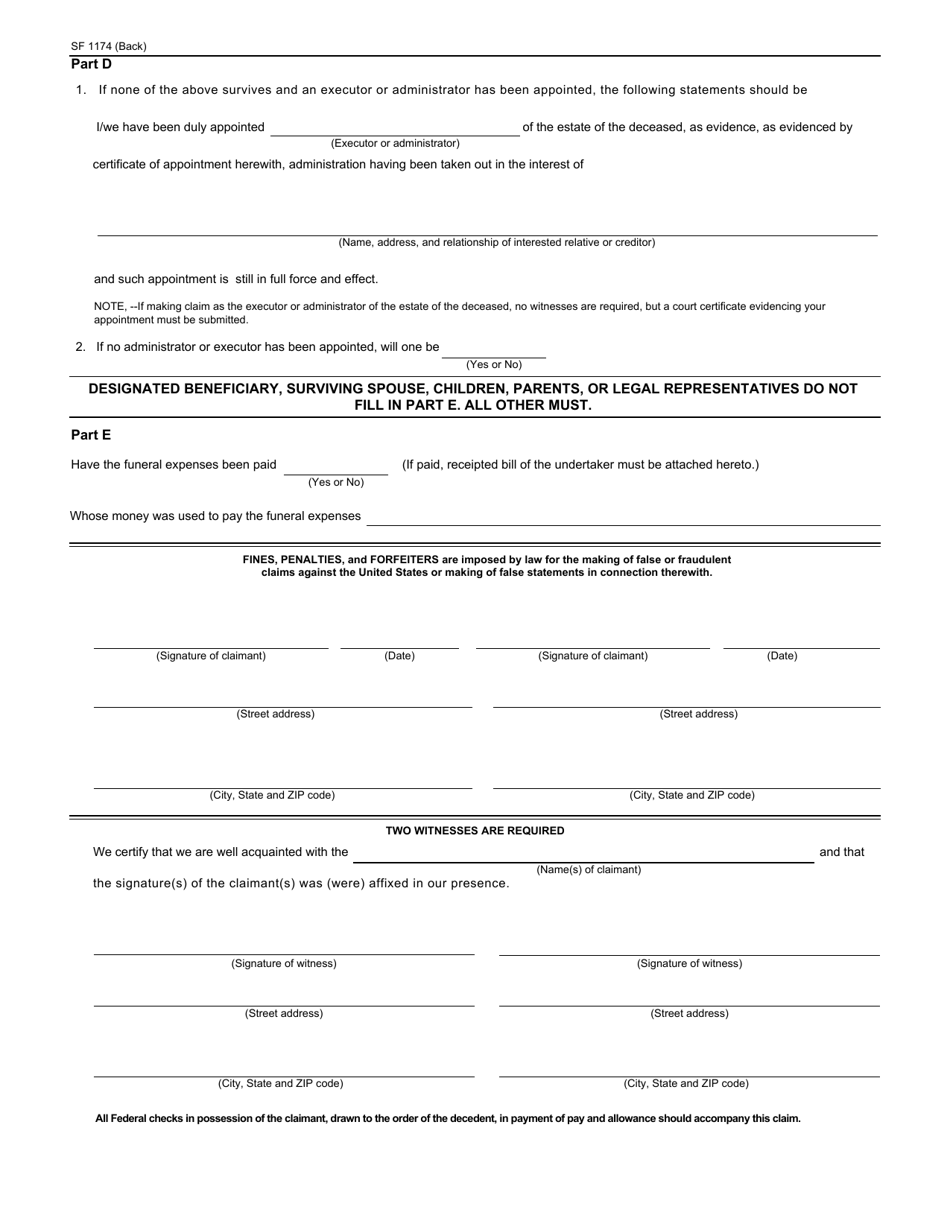 Form SF-1174 (EG) - Fill Out, Sign Online And Download Fillable PDF ...