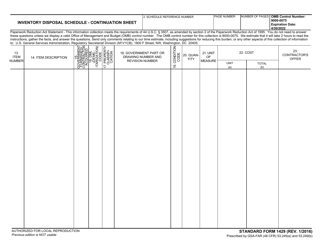 Document preview: Form SF1429 Inventory Disposal Schedule - Continuation Sheet