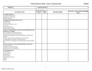 ADEM Form 036 Drinking Water - Total Coliform Rule - Level 1 Assessment - Alabama