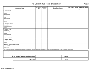 ADEM Form 036 Drinking Water - Total Coliform Rule - Level 1 Assessment - Alabama, Page 2