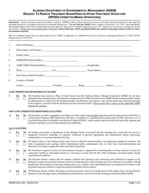ADEM Form 454  Printable Pdf