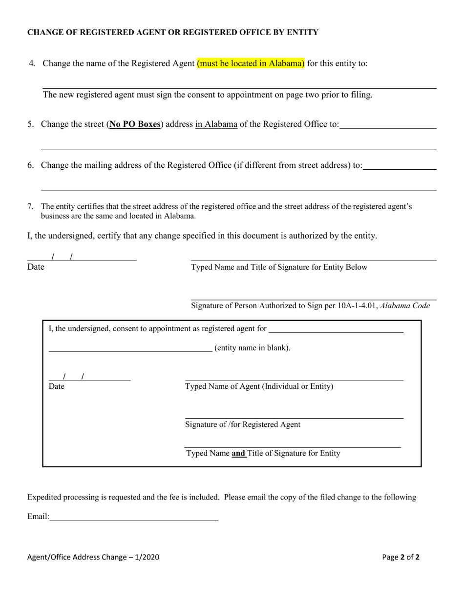 Change of Registered Agent or Registered Office by Entity - Alabama, Page 2
