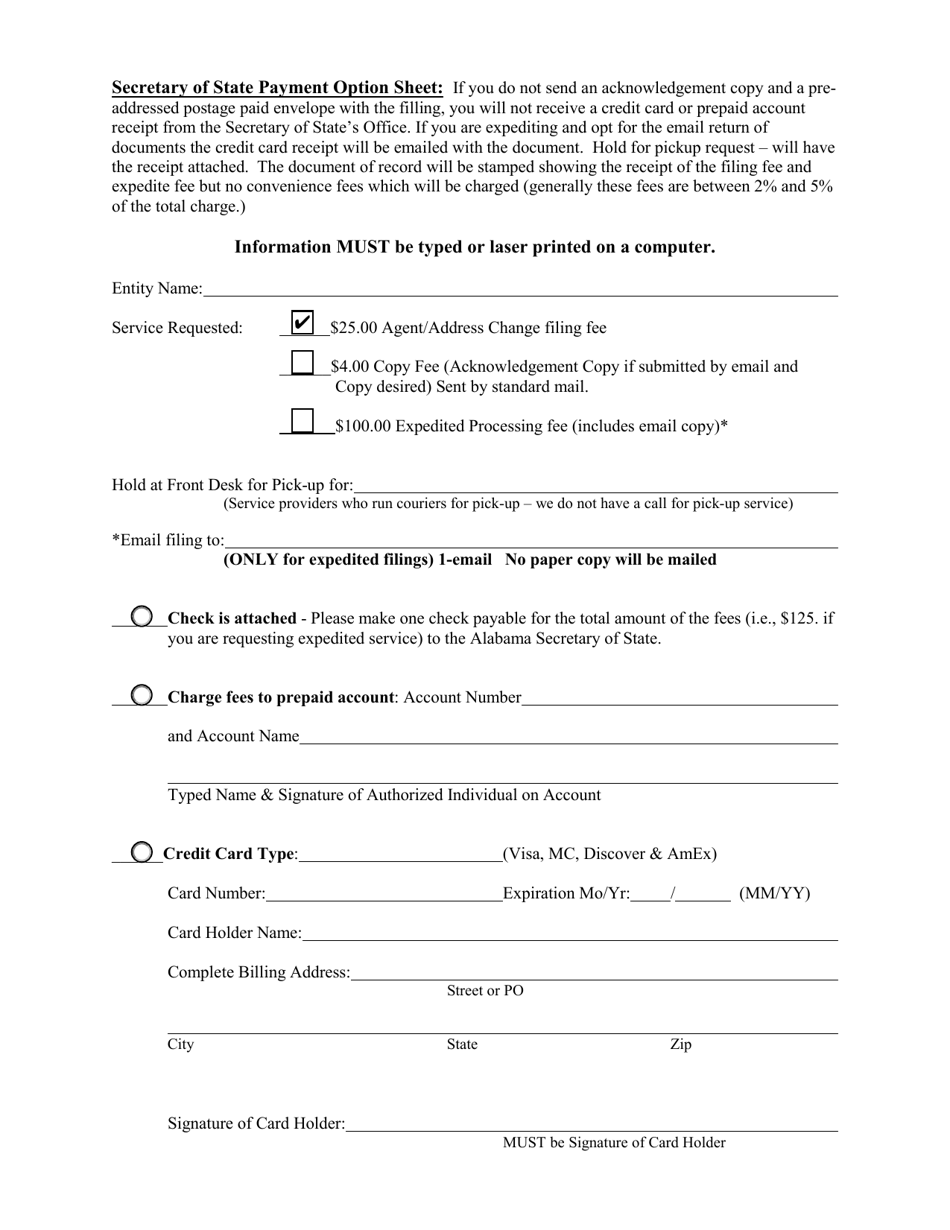 Change of Registered Agent or Registered Office by Entity - Alabama, Page 3