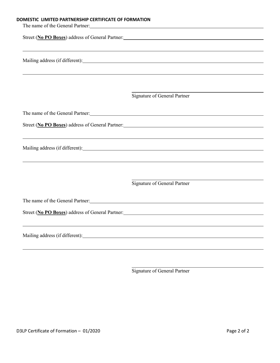 Form D3LP Domestic Limited Liability Limited Partnership (Lllp) Certificate of Formation - Alabama, Page 2