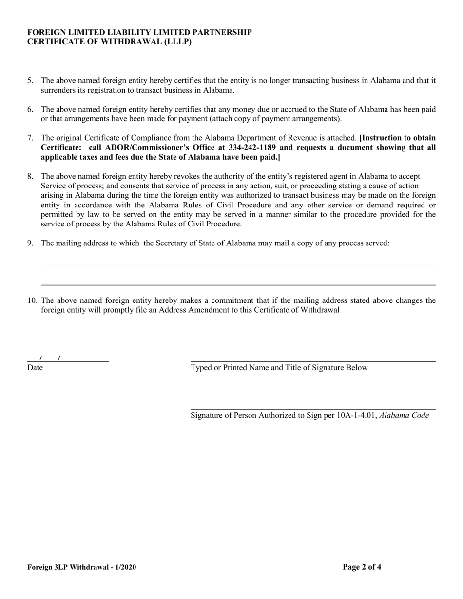 Foreign Limited Liability Limited Partnership Statement of Withdrawal (Lllp) - Alabama, Page 2