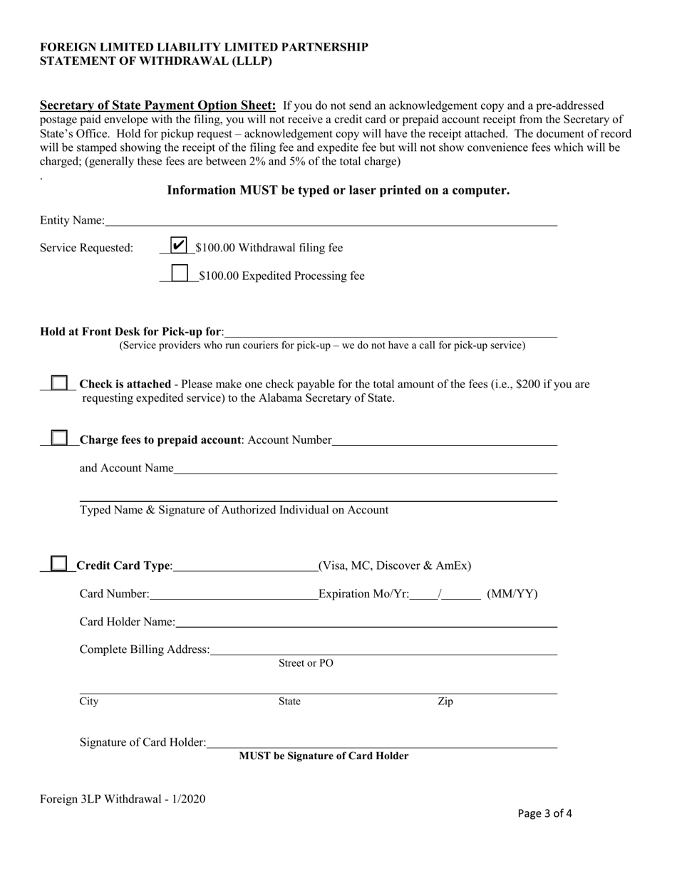 Foreign Limited Liability Limited Partnership Statement of Withdrawal (Lllp) - Alabama, Page 3
