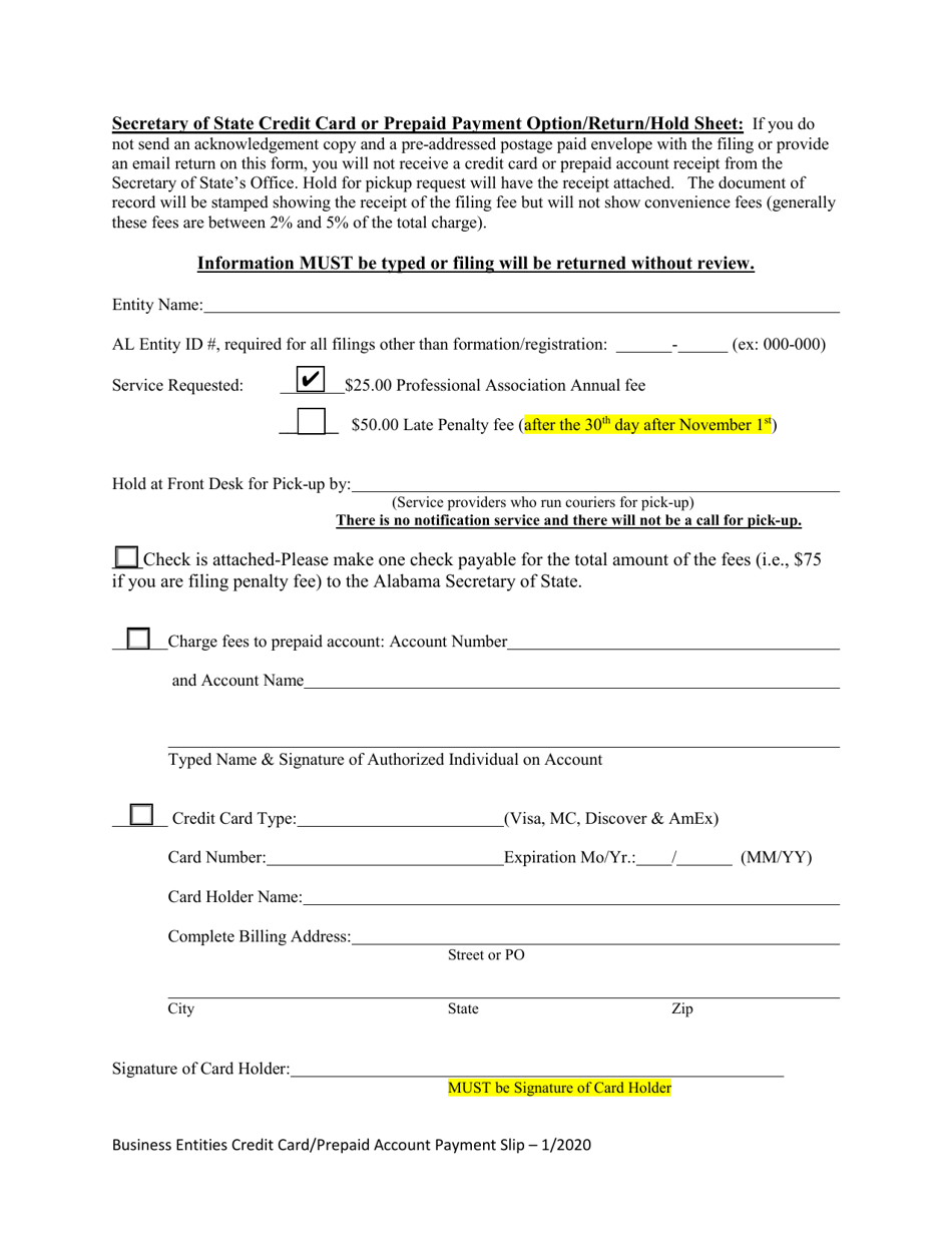 Domestic Professional Association Annual Renewal Notice - Alabama, Page 3