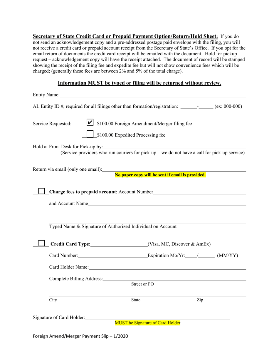 Foreign Entity Amendment to Registration: Certificate / Statement of Merger - Alabama, Page 3