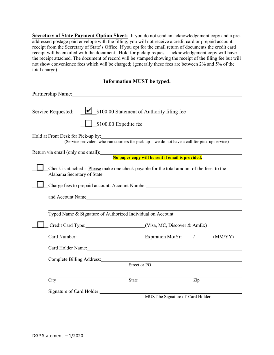 Domestic General Partnership (Gp) - Statement of Partnership - Alabama, Page 4