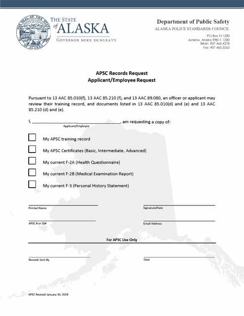 Apsc Records Request - Applicant / Employee Request - Alaska Download Pdf