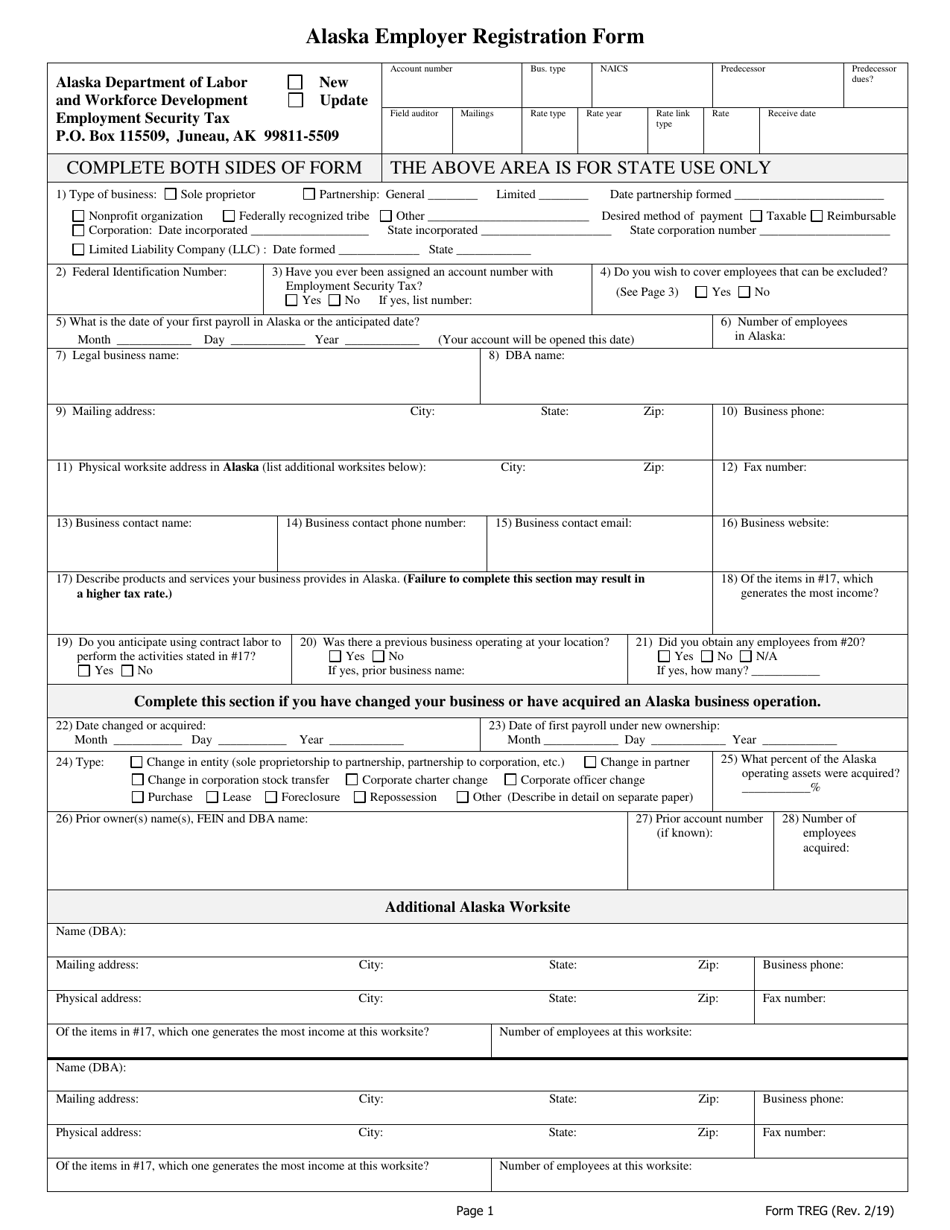 Form TREG Alaska Employer Registration Form - Alaska, Page 3