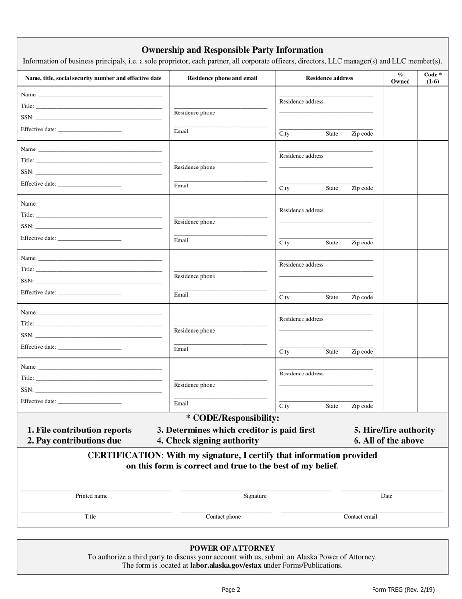 Form TREG Alaska Employer Registration Form - Alaska, Page 4