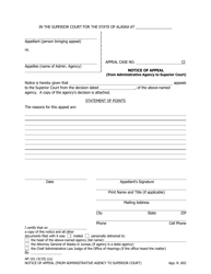 Document preview: Form AP-101 Notice of Appeal (From Administrative Agency to Superior Court) - Alaska
