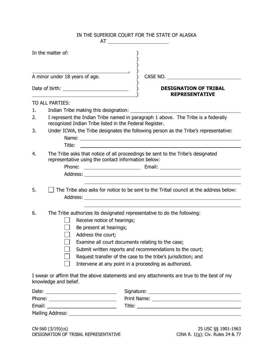 Form CN-560 Designation of Tribal Representative - Alaska, Page 1