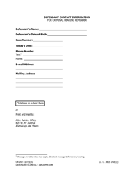Document preview: Form CR-202 Defendant Contact Information for Criminal Hearing Reminder - Alaska
