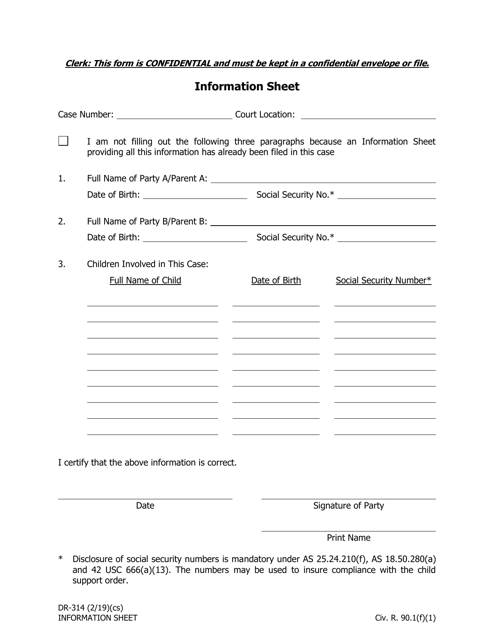 Form DR-314 Information Sheet - Alaska