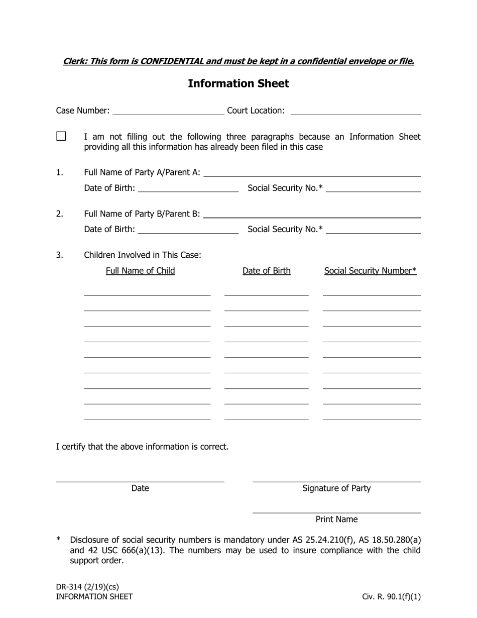 Form DR-314 Information Sheet - Alaska, Page 1