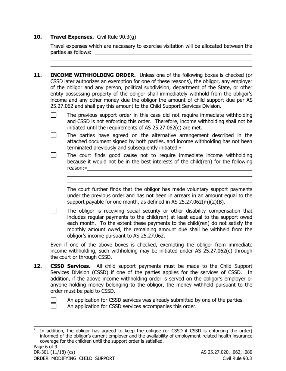Form DR-301 Order Modifying Child Support - Alaska, Page 6