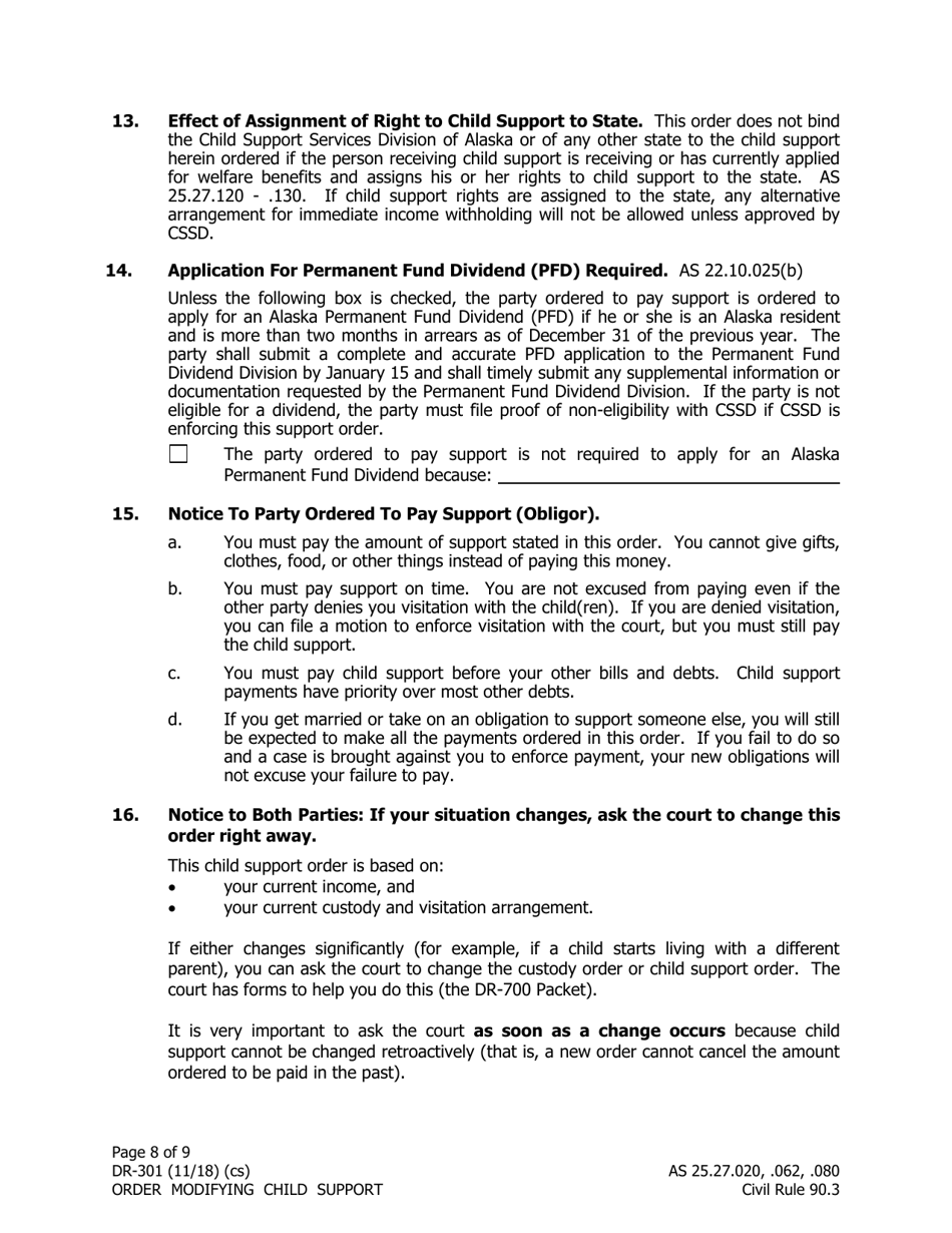 Form DR-301 Order Modifying Child Support - Alaska, Page 8