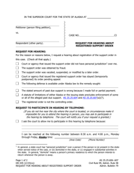 Form DR-345 Request for Hearing About Registered Support Order - Alaska