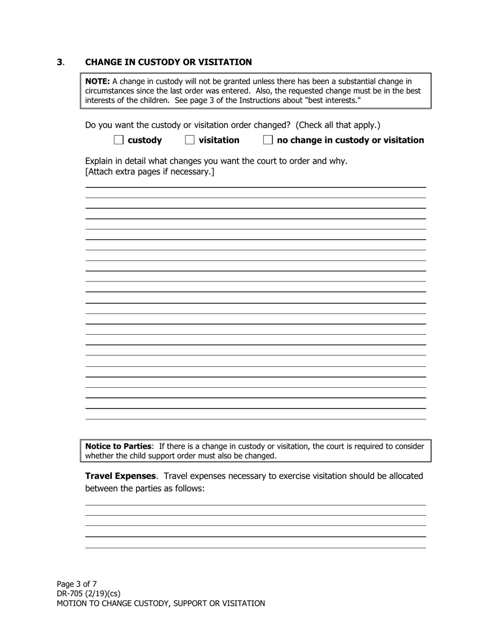 Form DR-705 Motion to Change Alaska Order About Custody, Support or Visitation - Alaska, Page 3