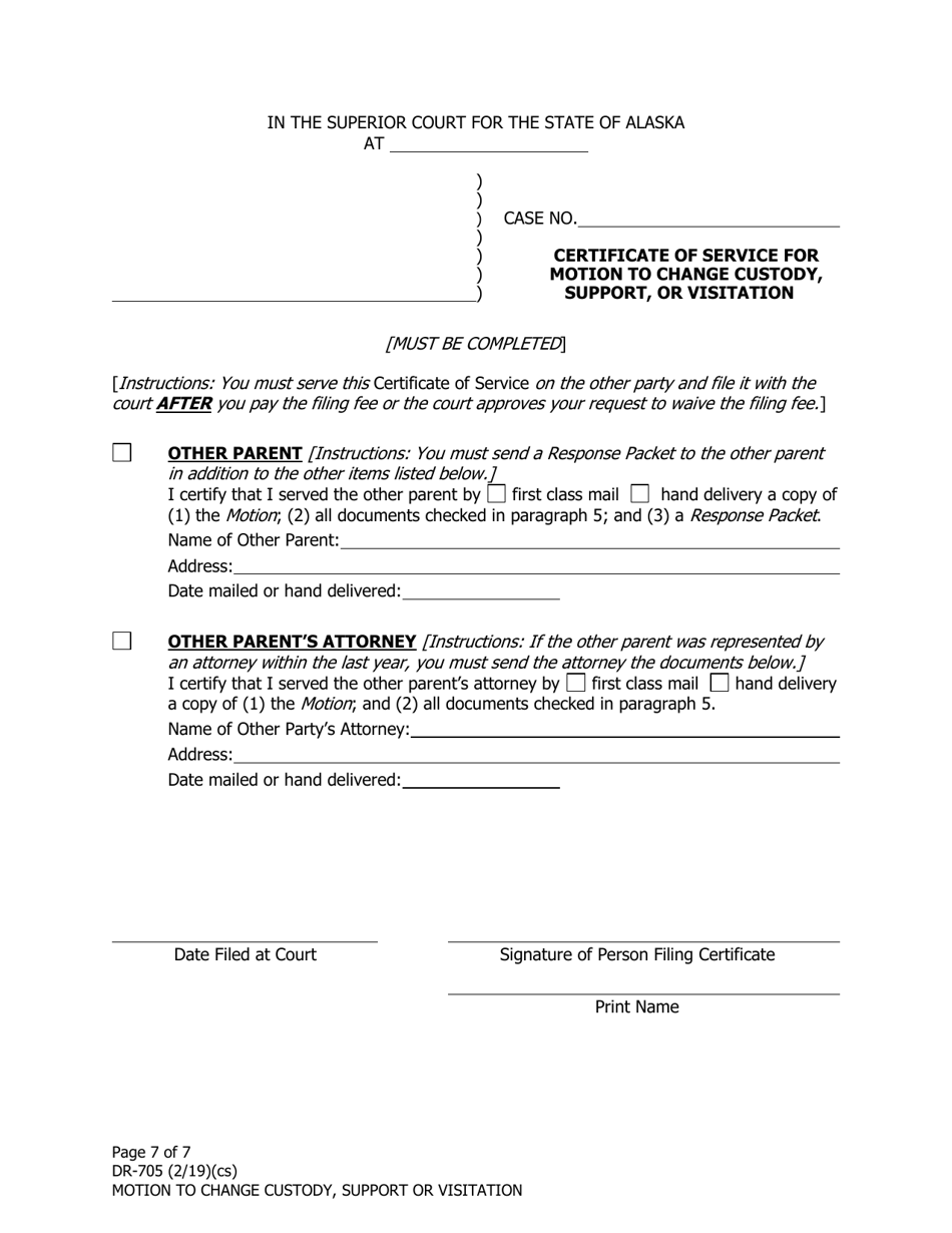 Form DR-705 Motion to Change Alaska Order About Custody, Support or Visitation - Alaska, Page 7