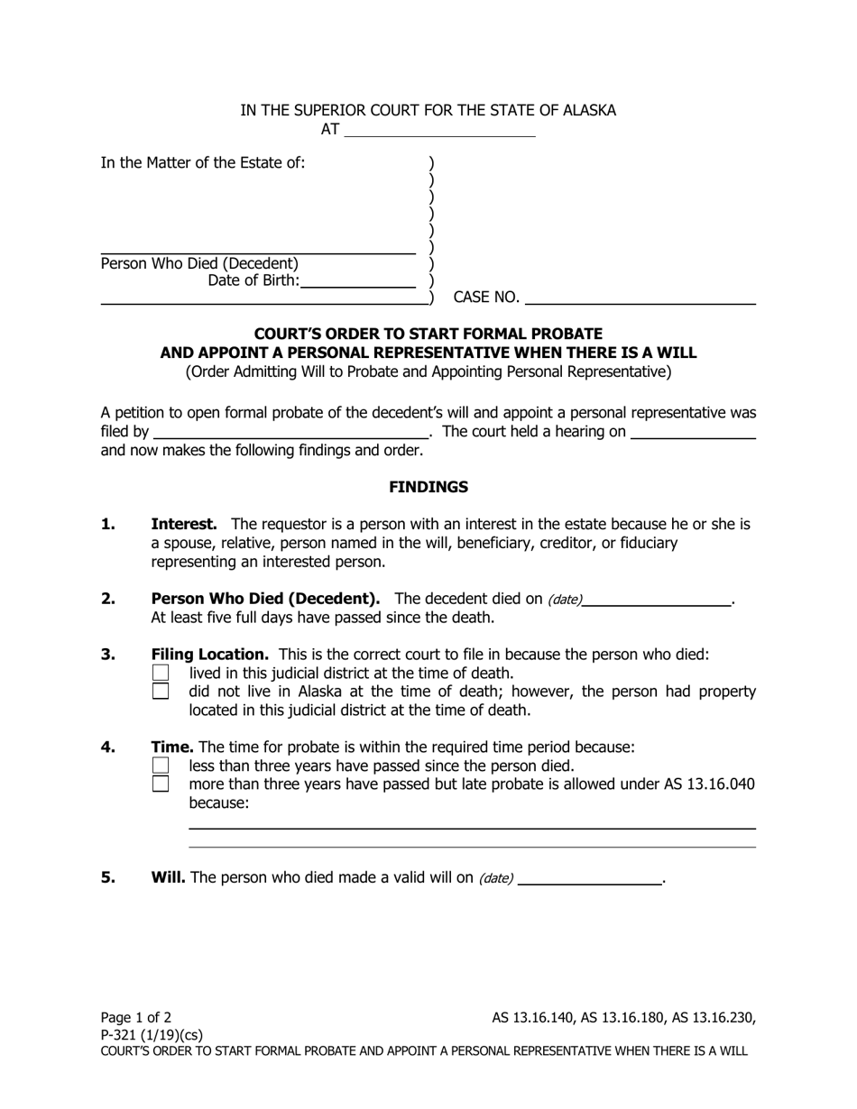 Form P-321 - Fill Out, Sign Online and Download Fillable PDF, Alaska ...