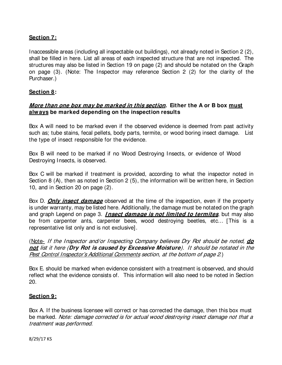 Instructions for Wood Destroying Insect Inspection Report - Arizona, Page 5