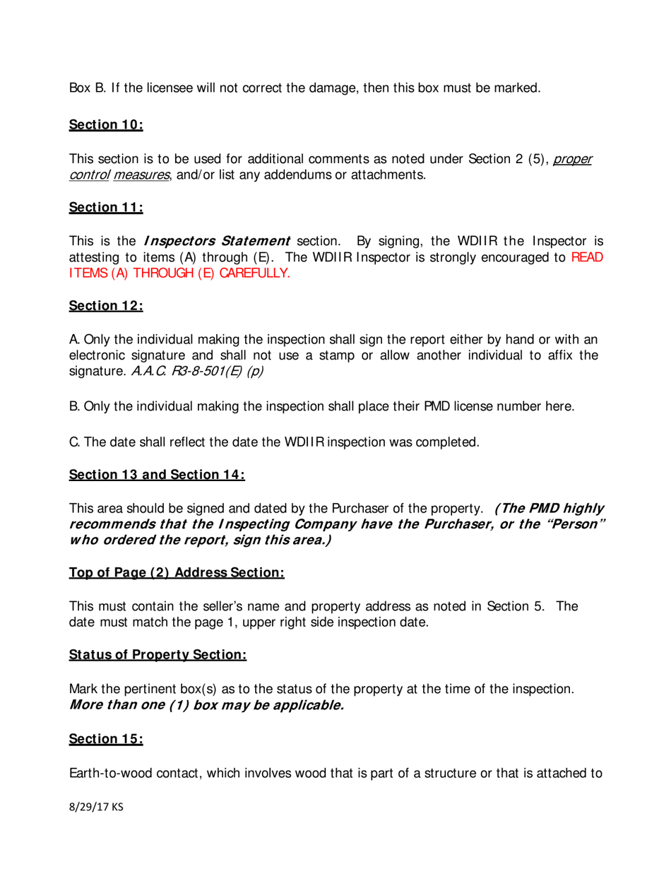 Instructions for Wood Destroying Insect Inspection Report - Arizona, Page 6