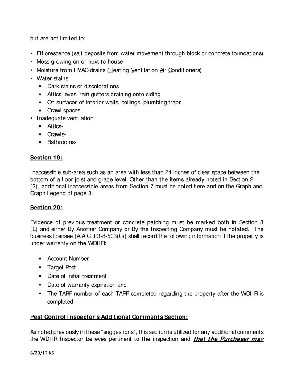 Instructions for Wood Destroying Insect Inspection Report - Arizona, Page 8