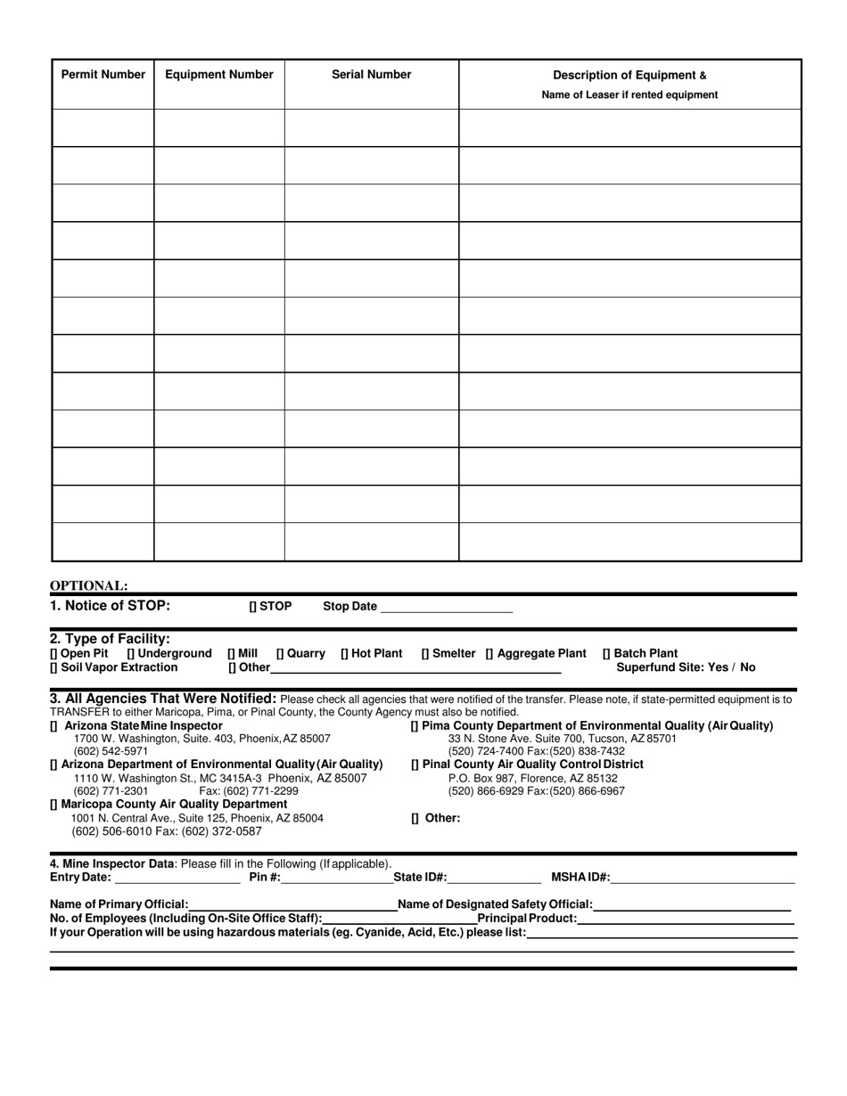 Individual Permit - Portable Source Notice of Equipment Transfer (Move Notice) - Arizona, Page 2