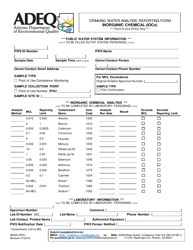 Document preview: Form DWAR2POU Drinking Water Analysis Reporting Form - Inorganic Chemical (Iocs) - Arizona