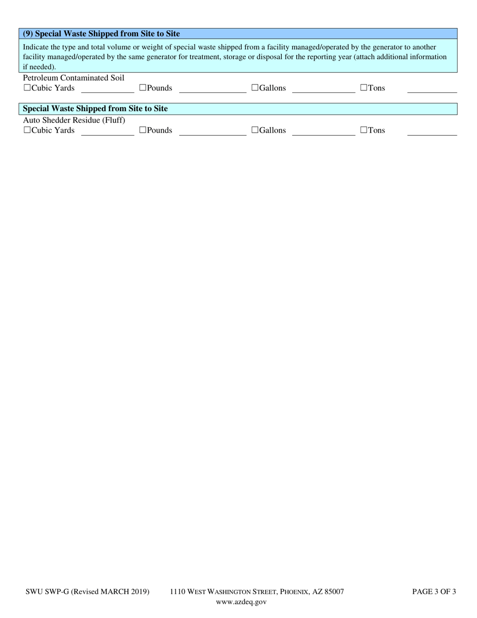 Form SWU SWP-G Special Waste Generator Annual Report - Arizona, Page 4