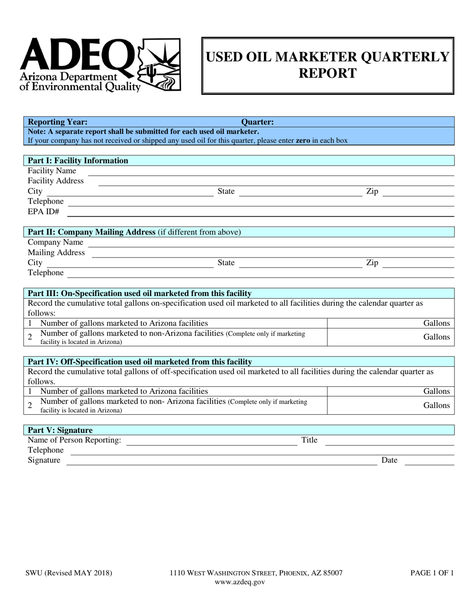 Used Oil Marketer Quarterly Report - Arizona, Page 3