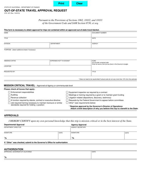 Form STD.257  Printable Pdf