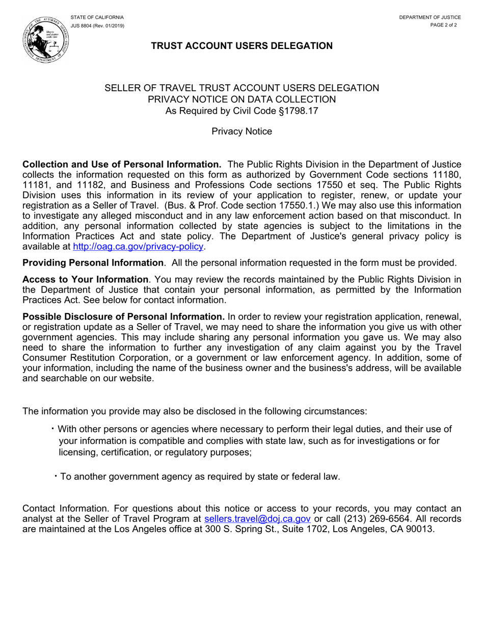 Form 300 (JUS8804) Trust Account Users Delegation - California, Page 2
