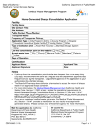 Document preview: Form CDPH8663 Home Generated Sharps Consolidation Application - California