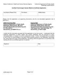 Form CDPH8435 Certified Technologist Nuclear Medicine Certificate Application - California, Page 2