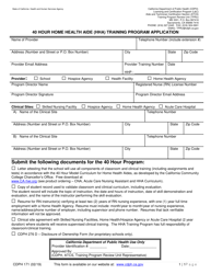 Document preview: Form CDPH171 40 Hour Home Health Aide (Hha) Training Program Application - California