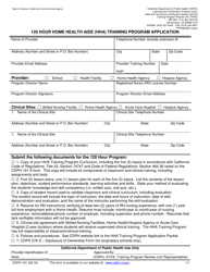 Document preview: Form CDPH191 120 Hour Home Health Aide (Hha) Training Program Application - California