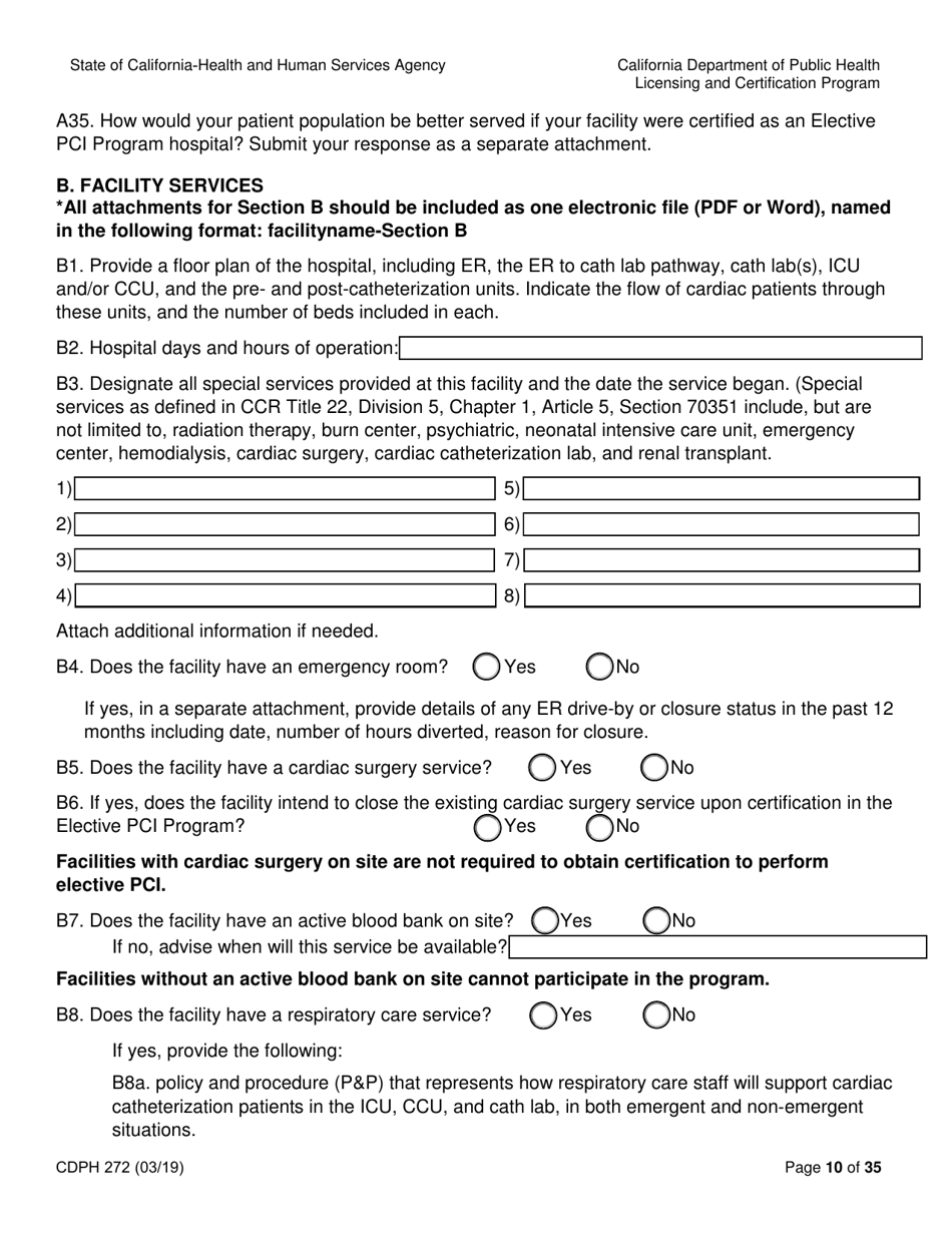Form CDPH272 Elective Percutaneous Coronary Intervention (Pci) Program Application - California, Page 10