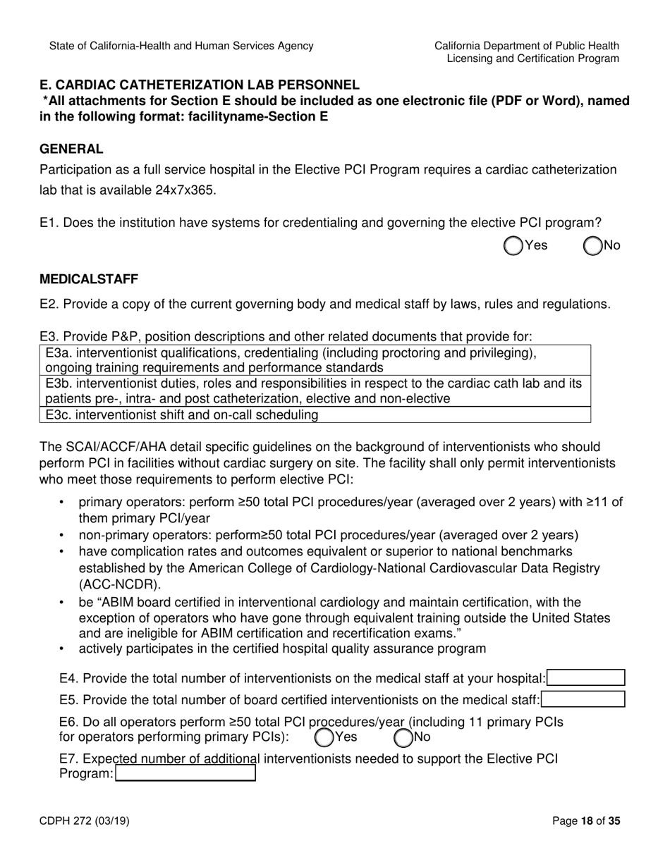 Form CDPH272 Elective Percutaneous Coronary Intervention (Pci) Program Application - California, Page 18