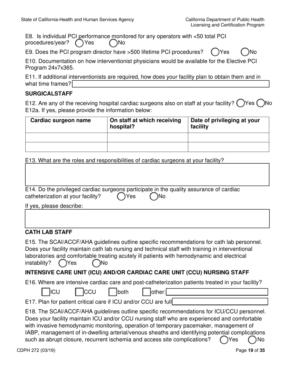 Form CDPH272 Elective Percutaneous Coronary Intervention (Pci) Program Application - California, Page 19